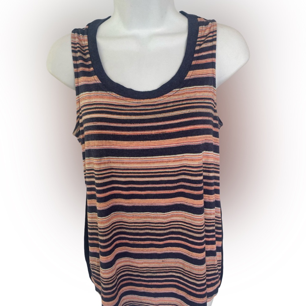 Harlowe & Graham Striped Sleeveless Tank Top - Peach and Navy- S navy peach ,